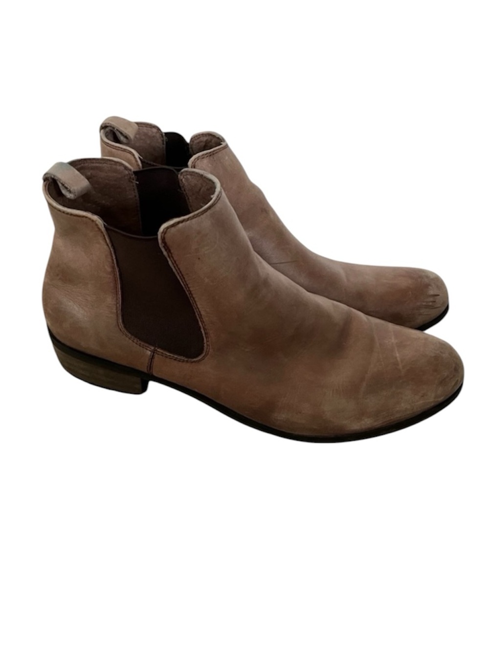Boston Belle Chelsea Ankle Tan Brown Leather Low Heel Distressed Boots Sz EU 41